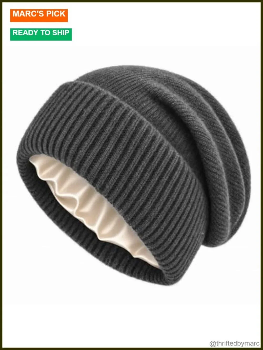 Satin Lined Beanie for Women Cashmere Wool Blend Slouchy Knit Hat Hair